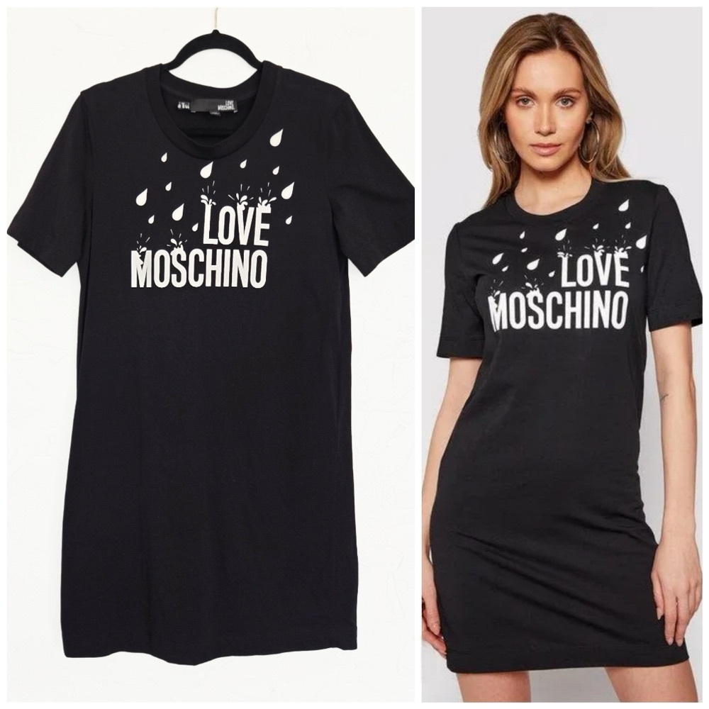 Love Moschino Raindrop Black White T Shirt Dress